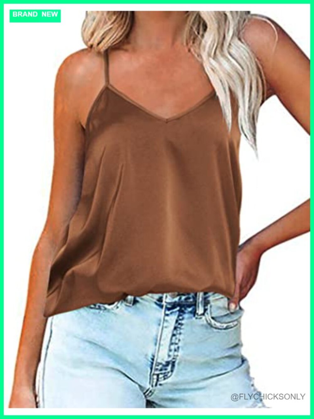 Satin Silk Tank Top V-Neck Camisole Adjustable Spaghetti Strap Summer Blouse